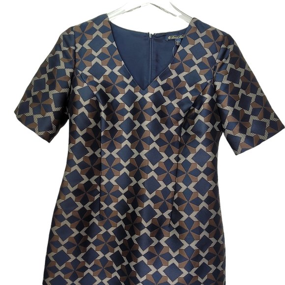 Brooks Brothers Short Sleeve Sheath Dress Size 4 VNeck Geometric Print Blue Pink - Picture 4 of 9